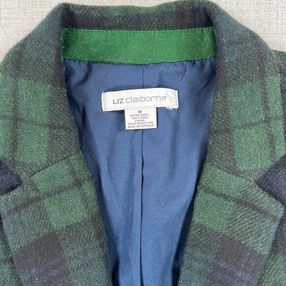 Liz Claiborne Black Watch Plaid Wool Blazer Jacket Womens M Blue Green 2 Button - Picture 7 of 10